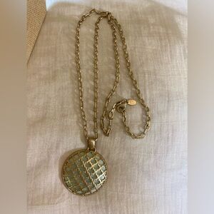 Kiam Family Large Round‎ Cut out Design Pendant w/ Teal Necklace